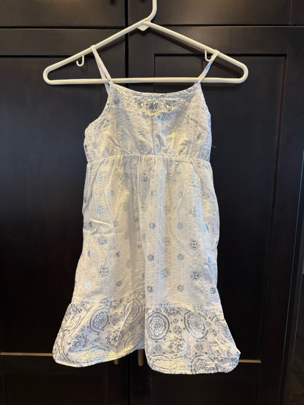 The Children's Place White Eyelet Spaghetti-Strap Dress with Blue Paisley Print